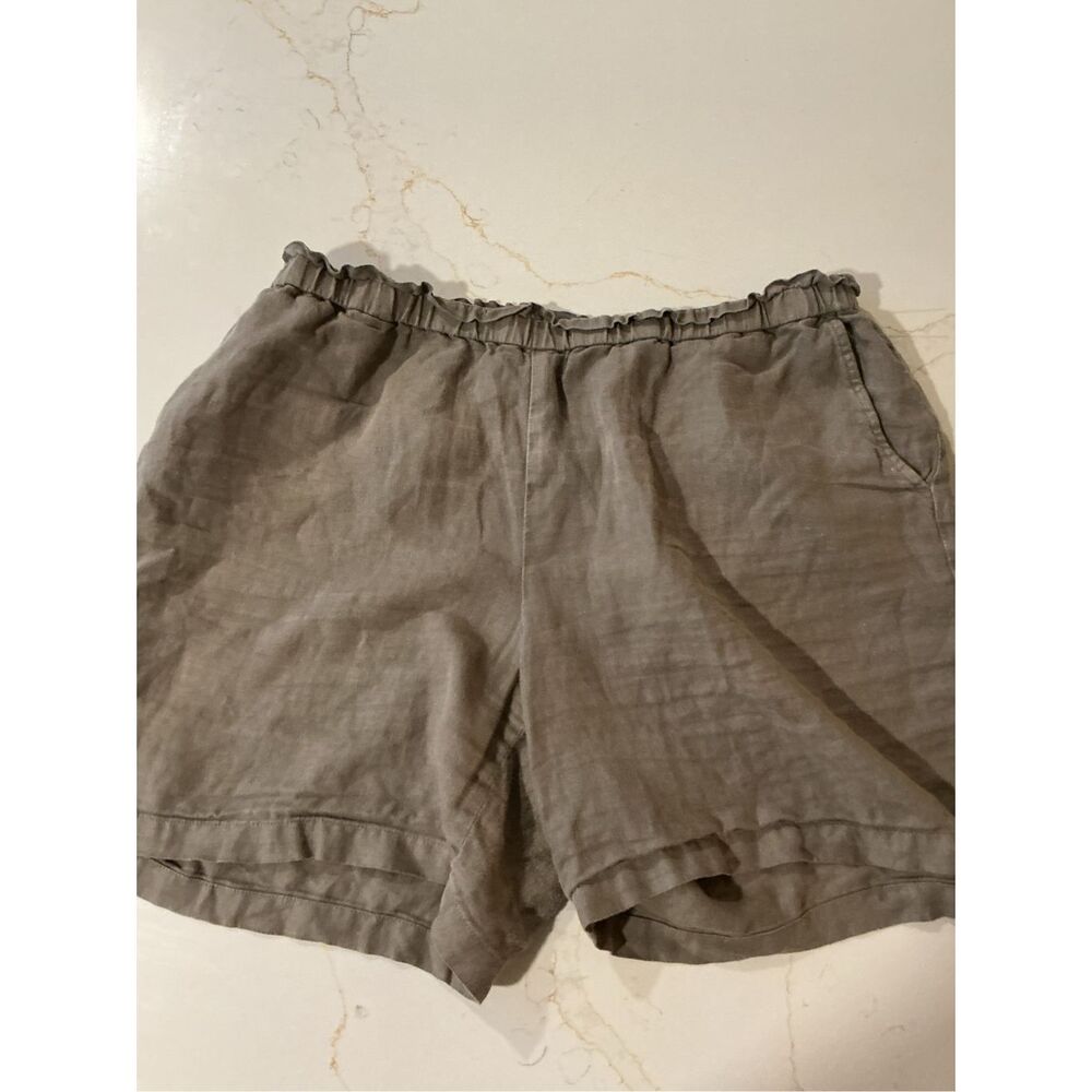 pureJill 100% Linen Garment Dyed Pull On Shorts Sz L Sage Green